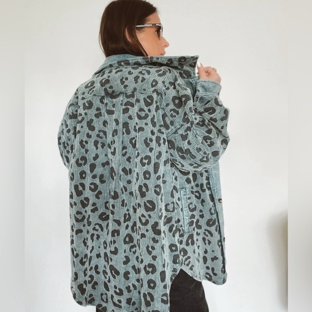 Corduroy Leopard Shacket Oversized | Blue & Black NWOT - Picture 3 of 7